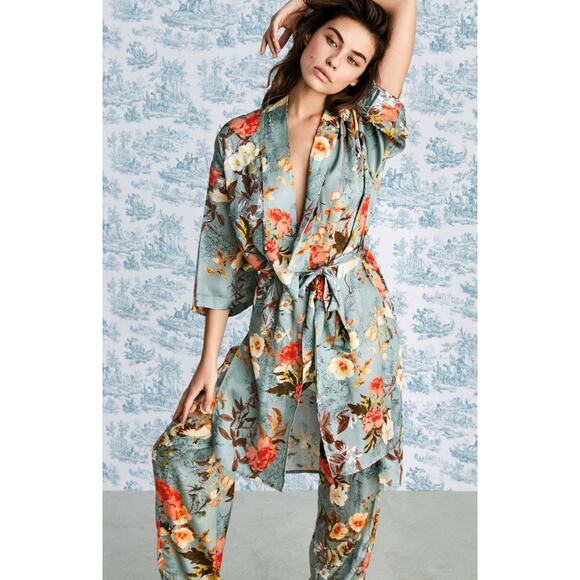 Intimissimi Lingerie Floral Crane Print Kimono Lounge Pajamas Sleepwear Size M/L - Picture 1 of 6